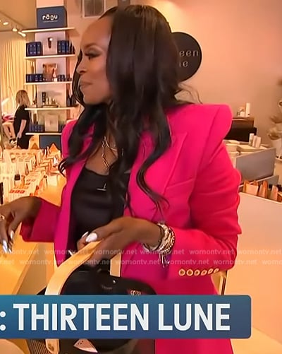 Nyakio Grieco's pink blazer on Access Hollywood