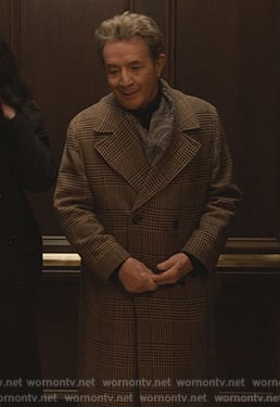 Oliver's plaid double breasted coat on Only Murders in the Building