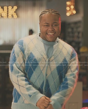 Papa's blue argyle cardigan on The Chi