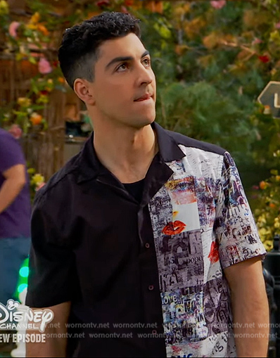 Parker's colorblock newspaper graphic shirt on Bunkd