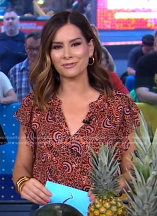 Rebecca's orange print top on Good Morning America