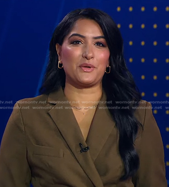Reena's brown wrap blazer on Good Morning America