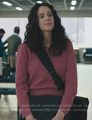 Rian's pink contrast stitch sweater on Billions