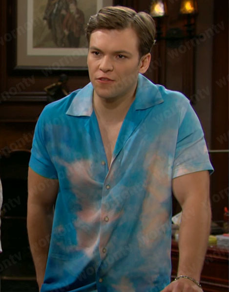 RJ's blue tie dye mermaid party shirt on The Bold and the Beautiful