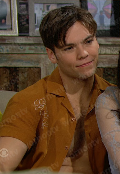RJ's yellow floral embroidered shirt on The Bold and the Beautiful
