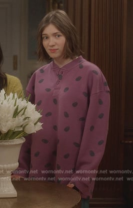 Rock's purple printed henley sweatshirt on And Just Like That