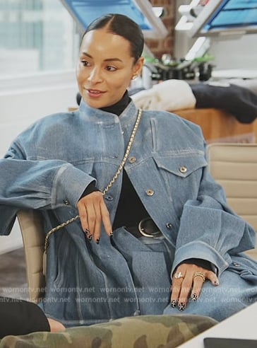 Sai's oversized denim jacket and pants on The Real Housewives of New York City