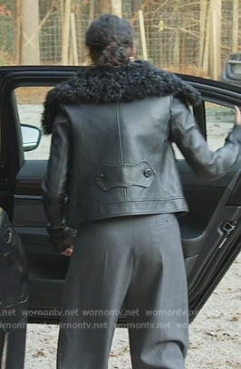 Sai's black leather shearling jacket on The Real Housewives of New York City