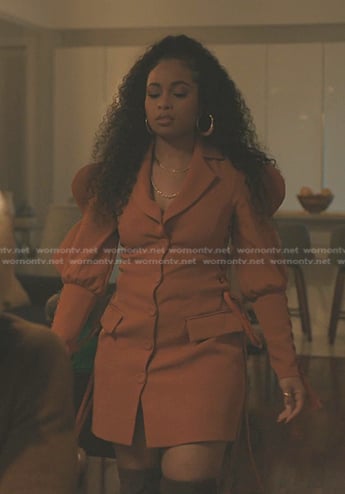 Tiffany's orange lace-up blazer dress on The Chi