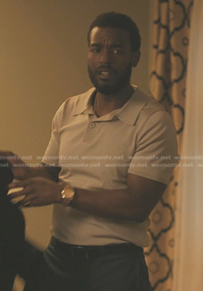 Trig's beige polo shirt on The Chi
