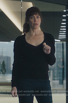 Wendy's black puff sleeve sweater on Billions