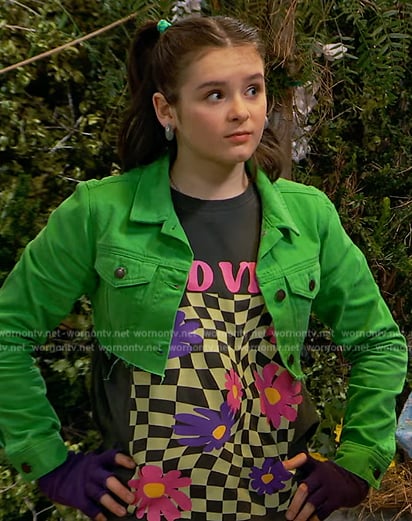 Winnie's green cropped denim jacket on Bunkd