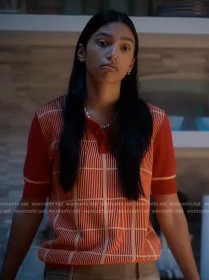 Zaara's red check polo on Grown-ish