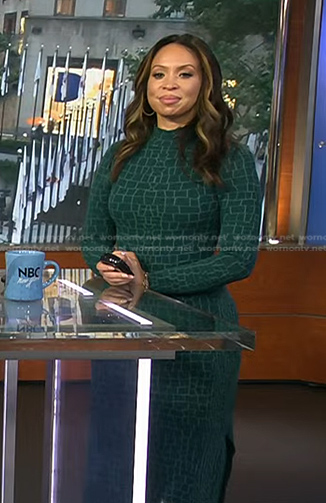 Adelle's green printed mock neck dress on Today