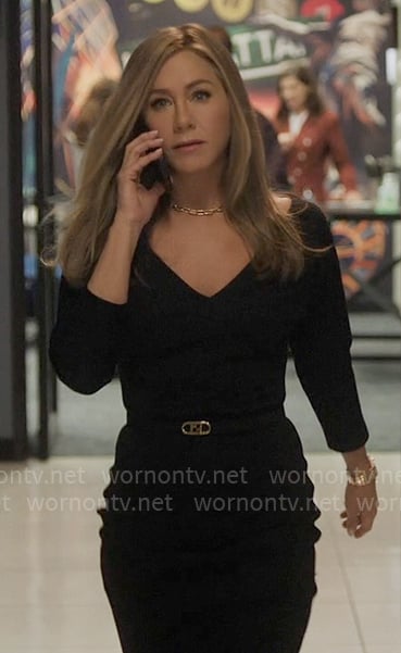 Alex's black v-neck dress on The Morning Show