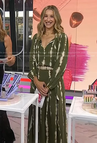 Andrea Lavinthal's green tie dye stripe blouse and skirt on Today