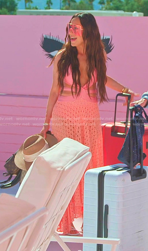 Angie's pink cutout maxi dress on The Real Housewives of Salt Lake City