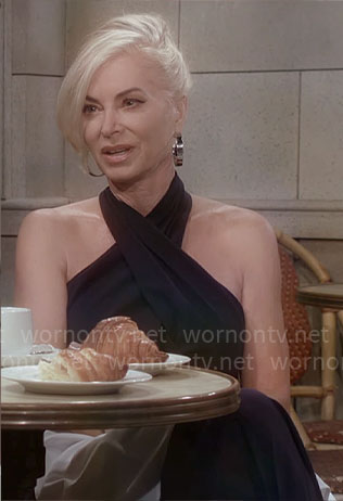 Ashley's navy cross-neck dress in Paris on The Young and the Restless