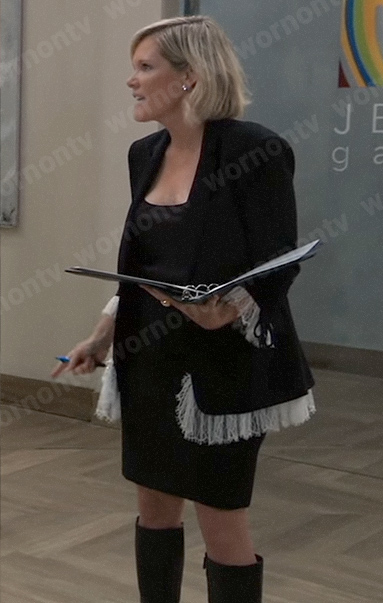 Ava's black lace trim blazer on General Hospital