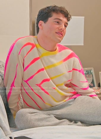 Brooks's white and pink tie dye sweater on The Real Housewives of Salt Lake City