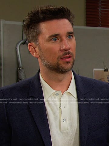 Chad's white knit polo shirt on Days of our Lives