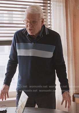 Charles's blue stripe zip sweater on Only Murders in the Building