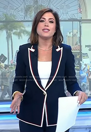 Chloe's navy blazer with striped trim on Today