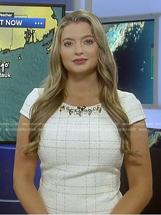 Dani Beckstrom's white jewel neckline dress on Good Morning America