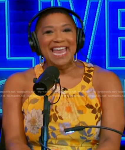 Deja Vu's yellow floral print halter dress on Live with Kelly and Mark