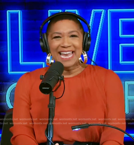 Deja Vu's orange sheer dress on Live with Kelly and Mark