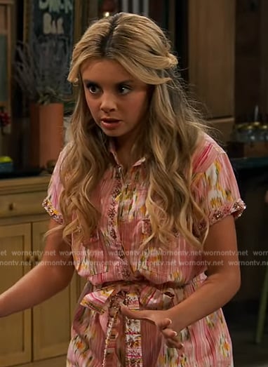 Destiny's pink printed embellished romper on Bunkd