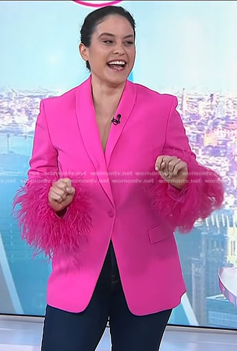 Donna's pink feather cuff blazer on Today