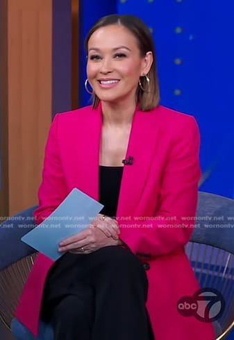 Eva's hot pink double breasted blazer on Good Morning America