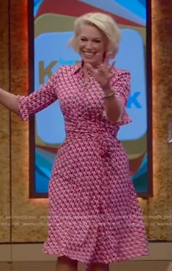 Hannah Waddingham's pink geometric wrap dress on Live with Kelly and Mark