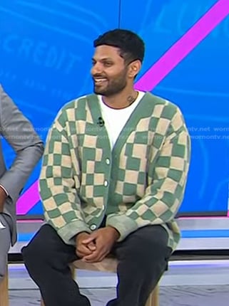 Jay Shetty's green check cardigan on Today