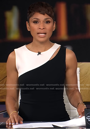 Jericka's black and white cutout dress on CBS Evening News
