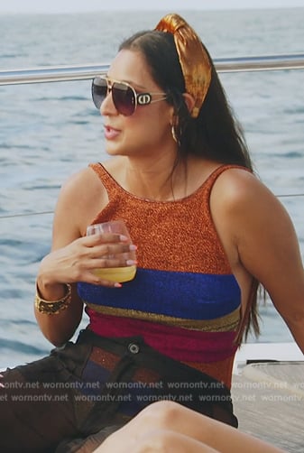 Jessel's metallic stripe swimsuit on The Real Housewives of New York City