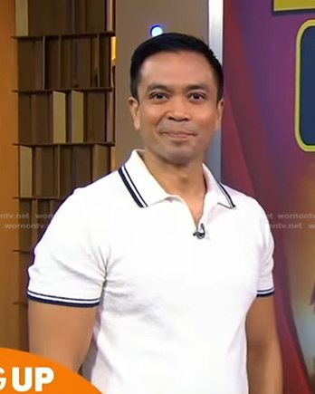 Jose Llana's white contrast trim polo shirt on Good Morning America