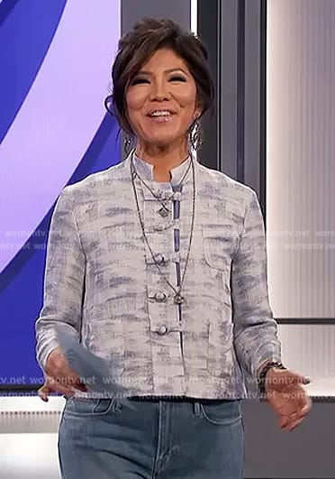 Julie's blue loop button jacket on Big Brother
