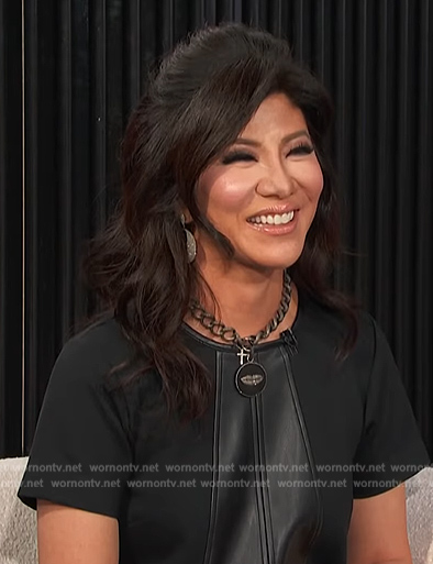 Julie Chen's black leather paneled dress on E! News