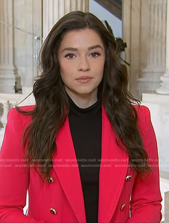Julie Tsirkin's pink double breasted blazer on NBC News Daily