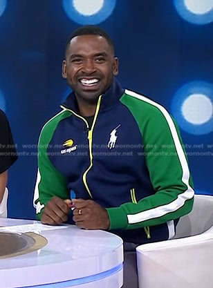 Justin's navy and green track jacket on Today