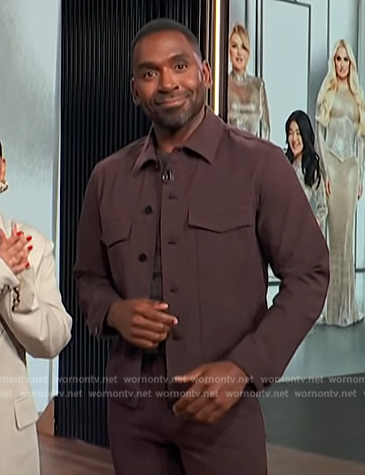 Justin's burgundy utility jacket on E! News