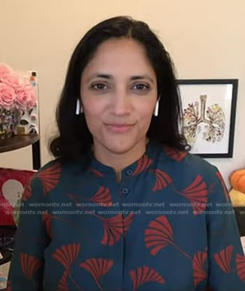 Dr Kavita Patel's teal printed blouse on NBC News Daily
