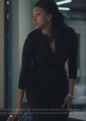 Kate's black gathered midi dress on Billions