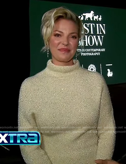 Katherine Heigl's white metalic turtleneck sweater by Extra