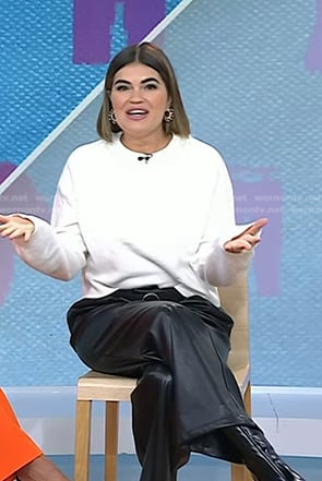 Kathy Buccio's white pearl neckline sweater and leather pants on Today