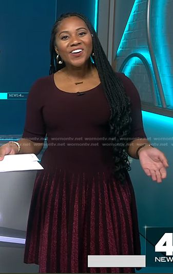 Kay's burgundy lurex pleated dress on NBC News Daily