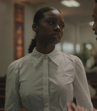 Jemma's white studded collar blouse on The Chi