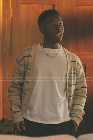 Kevin's beige striped cardigan on The Chi